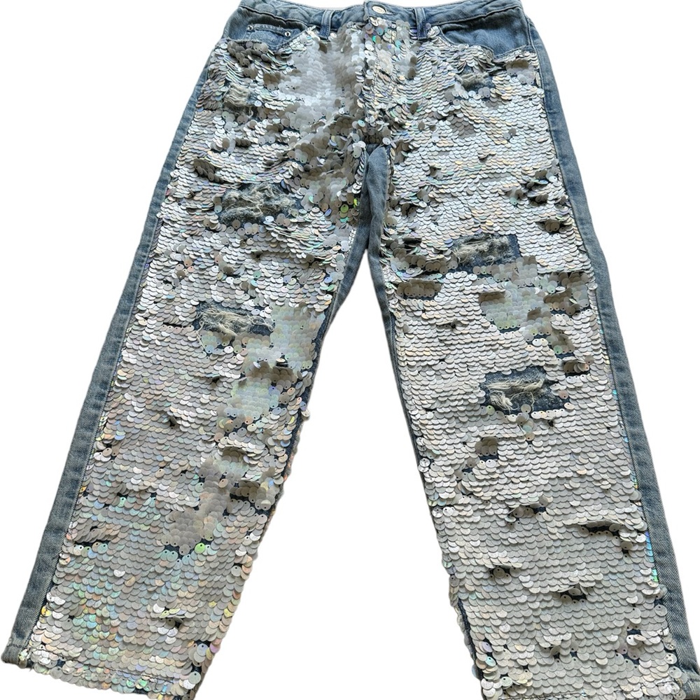 TOPSHOP Straight Leg Ripped Sequin Jeans